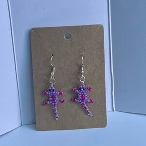 Purple and Pink Beaded Lizard Earrings